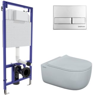 Комплект Berges 4в1 043203: инсталляция NOVUM525 кнопка L3 хром глянец унитаз EGO XL Rimless сиденье Toma Slim SO