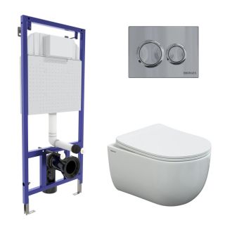 Комплект Berges 4в1 043241: инсталляция NOVUM 525 кнопка О3 хром глянец унитаз VENTAS Rimless сидение дюропласт Ventas Slim SO