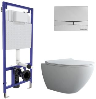 Комплект Berges 4в1 043269: инсталляция NOVUM525 кнопка F3 хром глянец унитаз Puma Rimless сиденье Toma Slim SO