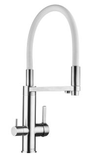 Смеситель для кухни Swedbe Selene Plus 8441 с каналом для подключения фильтра и гибким изливом нержавеющая сталь/белый