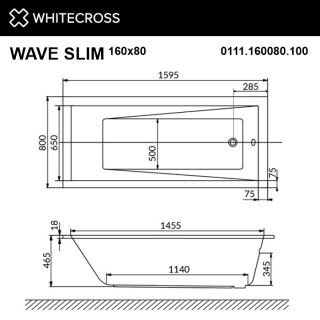Гидромассажная ванна WHITECROSS Wave Slim 0111.160080.100.SMARTNANO.GL 160x80 см Smart Nano золото