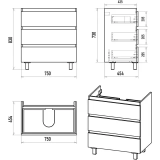 Напольная тумба под раковину Brevita Victory 75 VIC-07080-0103Я белый