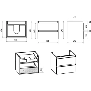 Подвесная тумба под раковину Brevita Victory 60 VIC-07060-0302Я серый