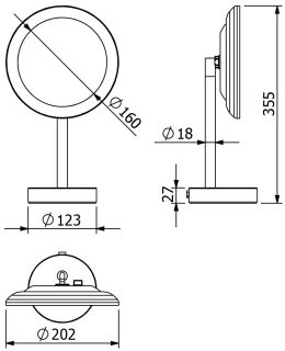 Зеркало косметическое Kludi Vela R 5899539F с 3-х кратным увеличением и LED-подсветкой чёрный матовый