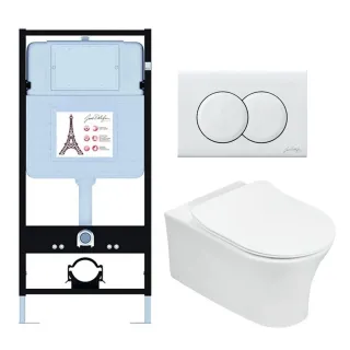 Инсталляция Jacob Delafon E21731RU-00 с безободковым унитазом Aleo сиденье с микролифтом клавиша смыва белая глянцевая