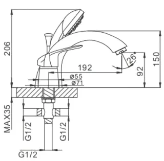Смеситель на борт ванны Frap H05 F1105 хром