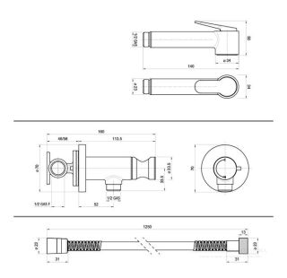 Гигиенический душ Bossini Paloma Brass Mixer Set E37005.021 золото