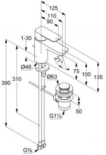 Смеситель для раковины Kludi Pure&Style чёрный матовый 400283975
