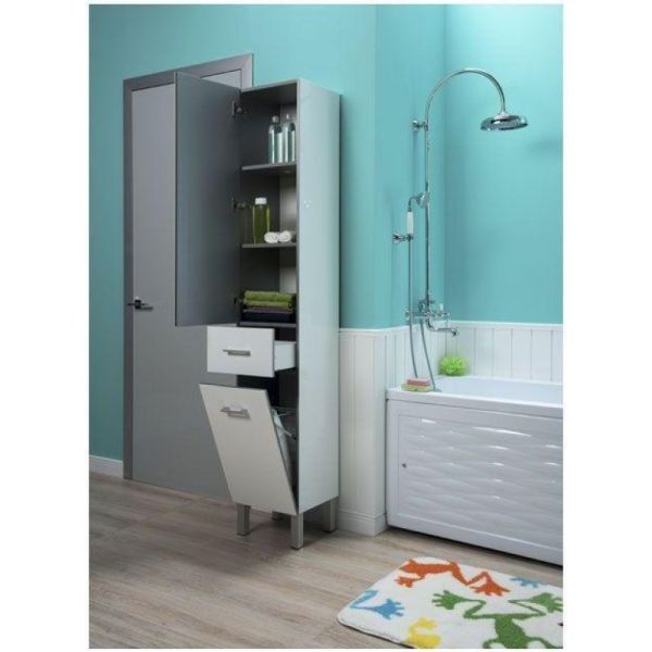 Пенал Aquanet Верона 187316 L с бельевой корзиной 35 см белый