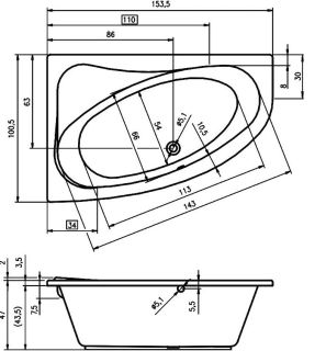 Акриловая ванна Riho Lyra B021001005 R 153х100см белый