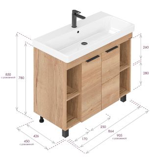 Тумба под раковину напольная Onika Легран 109031 90 см дуб галифакс