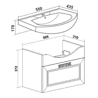 Тумба под раковину Runo подвесная (под умывальник Элеганс 55) Монро 55 (00-00000458)