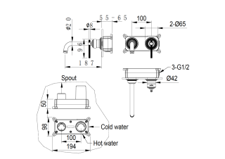 Смеситель для раковины Boheme из стены, ETERNA MATT GOLD золото