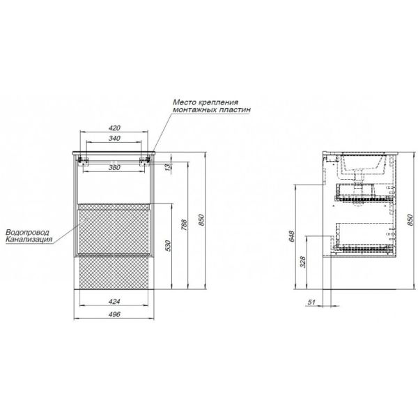 Тумба под раковину Aquanet Милан 336381 50 см дуб светлый