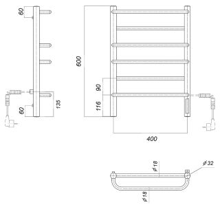 Полотенцесушитель электрический Domoterm Орфей DMT П6 400x600EK R белый