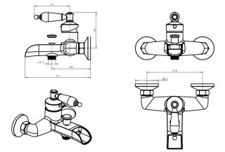 Смеситель для  ванны Boheme Vogue  с черным SW_Комплект золото