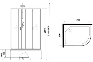 Душевая кабина Niagara NG-2310-14LBKTG с гидромассажем 120x80см серебро/матовое