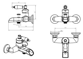 Смеситель для  ванны Boheme Vogue хром с черным SW_Комплект хром
