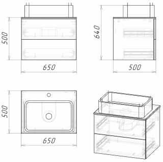 Тумба подвесная под раковину Grossman Альба 106502 65см веллингтон/бриз