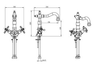 Смеситель раковины Boheme TRADIZIONALE CHROMO с керамической ручкой_Комплект хром