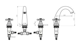 Смеситель для раковины Boheme на 3 отв.  ROYAL, Комплект хром