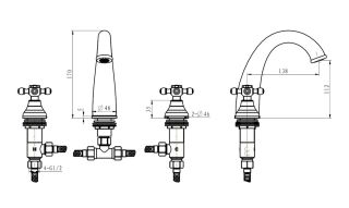 Смеситель для раковины Boheme на 3 отв.  ROYAL CRYSTAL Black,_Комплект хром