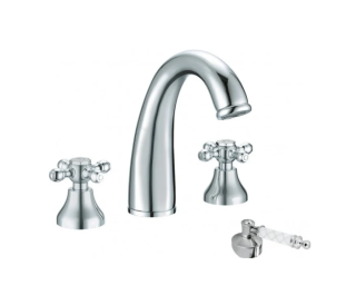 Смеситель для раковины Boheme на 3 отверстия TRADIZIONALE CHROMO + ручки Мурано хром-белый декор_Комплект хром