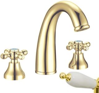 Смеситель для раковины Boheme на 3 отверстия, золото ручка керамика_Комплект