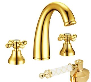 Смеситель для раковины Boheme на 3 отверстия TRADIZIONALE ORO с ручками Murano белое_Комплект золото