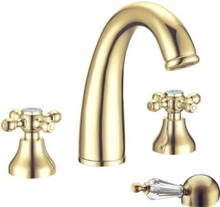 Смеситель для раковины Boheme на 3 отверстия + ручки белые SW_Комплект золото