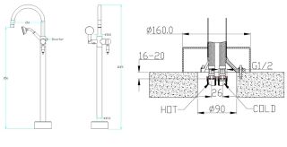 Смеситель напольный Boheme MEDICI черная керамика бронза