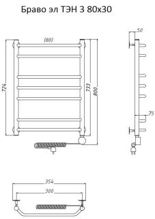 Электрический полотенцесушитель Тругор Браво 3 80x30см хром Браво3/элТЭН8030