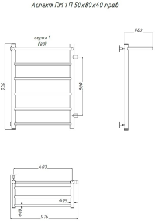 Водяной полотенцесушитель Тругор Аспект ПМ 1 П  50x80x40см с полкой правый хром Аспект1/ПМ508040Пправ