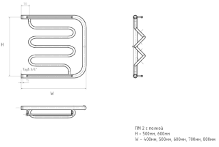 Водяной полотенцесушитель Тругор ПМ2 с полкой 60x50см хром ПМ2/6050П