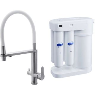 Смеситель для кухни Swedbe Selene Plus 8441M в комплекте с фильтром Аквафор Морион нержавеющая сталь/белый