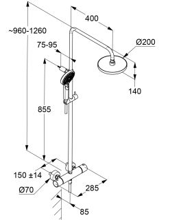 Душевая стойка Kludi Dive 6907939-00 с термостатом чёрный матовый