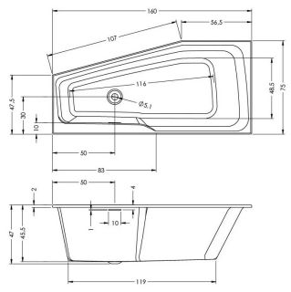 Акриловая ванна Riho Rethink Space Fall Plug and Play B111009005 R заполнение через перелив 160х75см белый