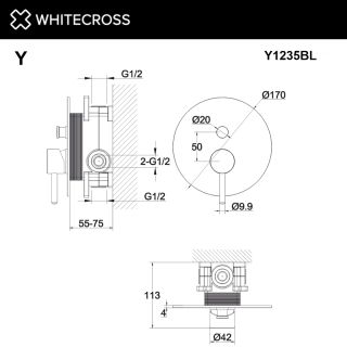 Смеситель скрытого монтажа на 2 потребителя WHITECROSS Y Y1235GLB брашированное золото