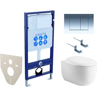Комплект унитаза с инсталляцией Aquatek SET AQUATEK ПОЛАРИС-022 4в1 с сиденьем Микролифт и клавишей смыва хром