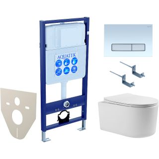 Комплект унитаза с инсталляцией Aquatek SET AQUATEK ПОЛАРИС-013 4в1 с сиденьем Микролифт и клавишей смыва никель