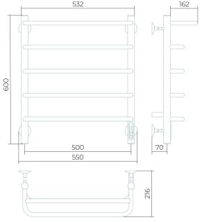 Электрический полотенцесушитель Larusso Стандарт П5 50x60см с полкой чёрный матовый 4670078536617
