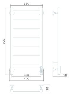 Электрический полотенцесушитель Larusso Астор П7 35x80см чёрный матовый 4670078536631