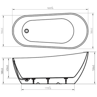 Акриловая ванна ArtMax AM-TITO-1600-780 160x80 см