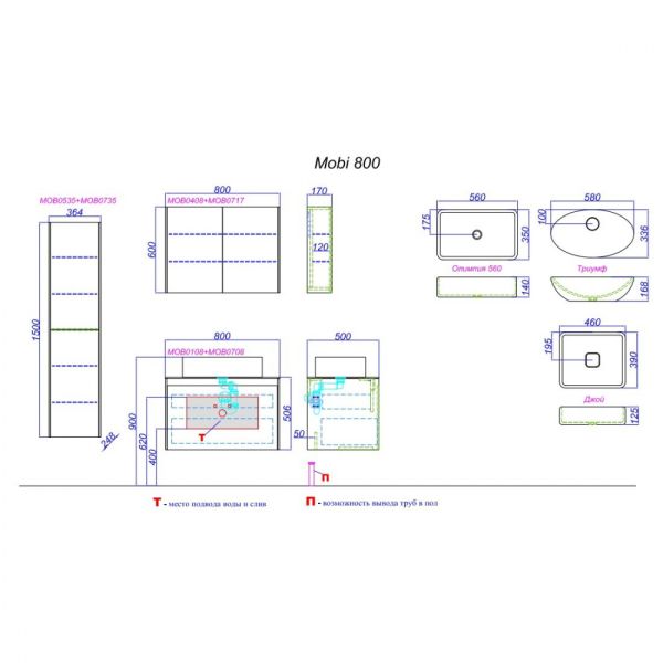 Aqwella Mobi фасад тумбы под умывальник, цвет белый, 80 см MOB0708W
