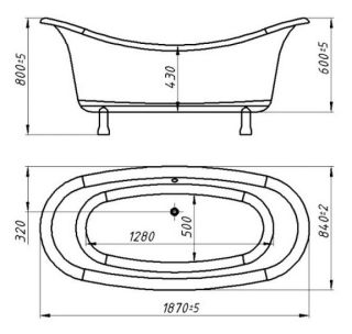 Ванна из искусственного камня AquaStone Оливия 180x90см ножки хром