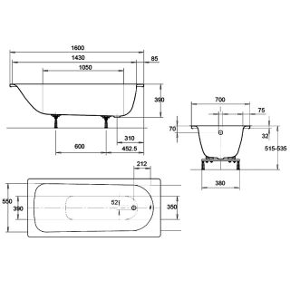 Стальная ванна Kaldwei Eurowa 311-1 160x70