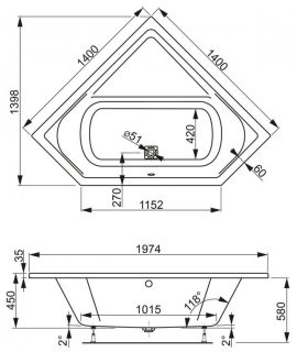 Акриловая ванна VagnerPlast Cavallo Corner VPBA140CAV3X-04 140см белый