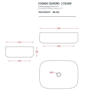 Раковина ArtCeram Cognac COL009 16 00 blu zaffiro 56 см