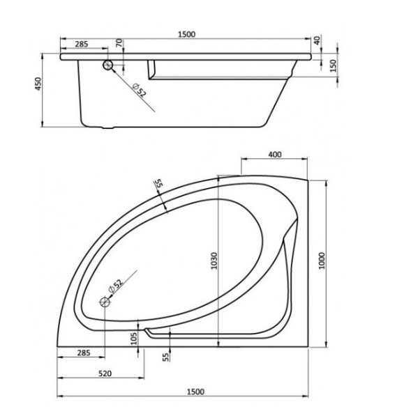 Santek Гоа 150х100 R асимметричная белая 1WH112032