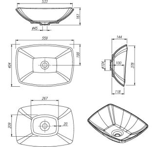 Накладная раковина Florentina Моника 56см серый шёлк
